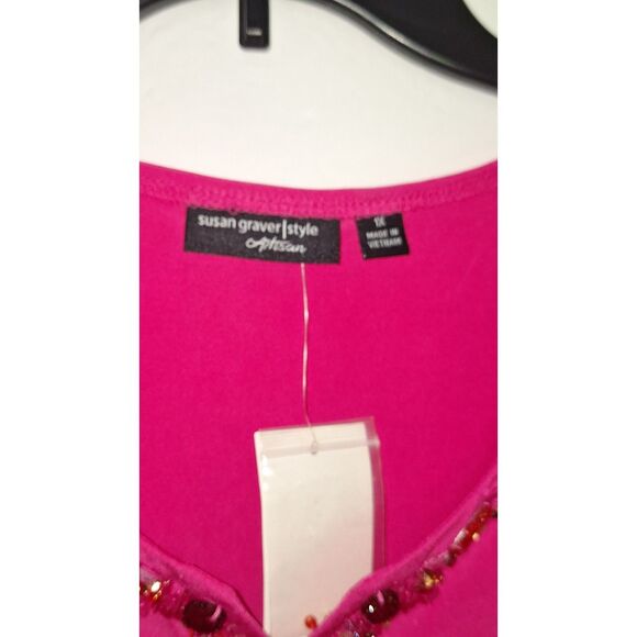 A Susan Graver Style Artisan Women's Top Beaded Pink Evening Office Siren 1X NWT - Picture 9 of 12